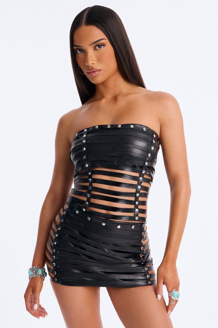 Rogue Faux Leather Mini Skirt Set - Black