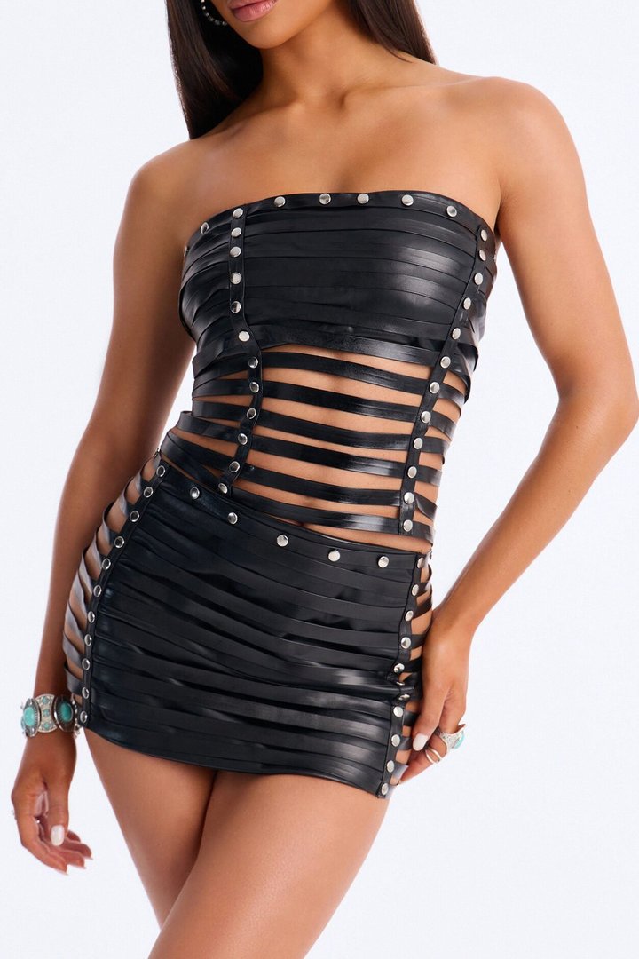 Rogue Faux Leather Mini Skirt Set - Black