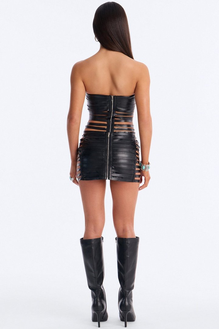 Rogue Faux Leather Mini Skirt Set - Black