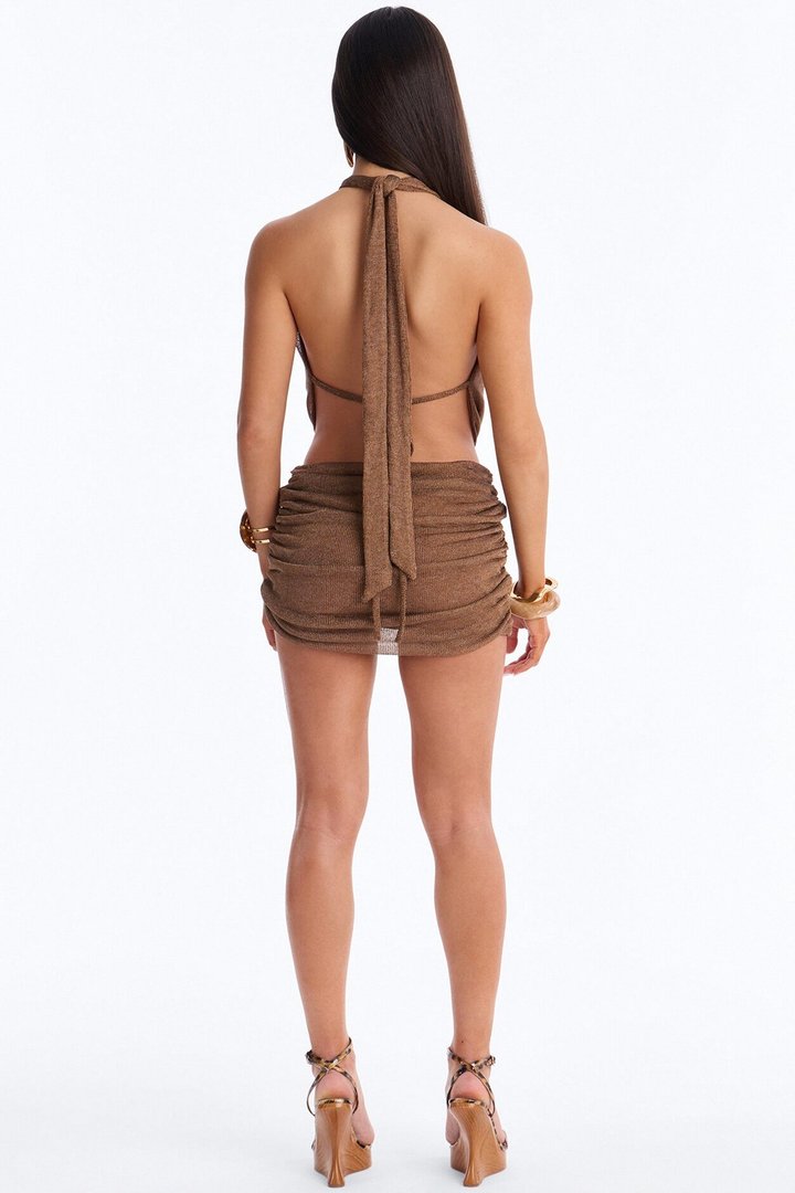 Midnight Metallic Micro Mini Skirt Set - Bronze