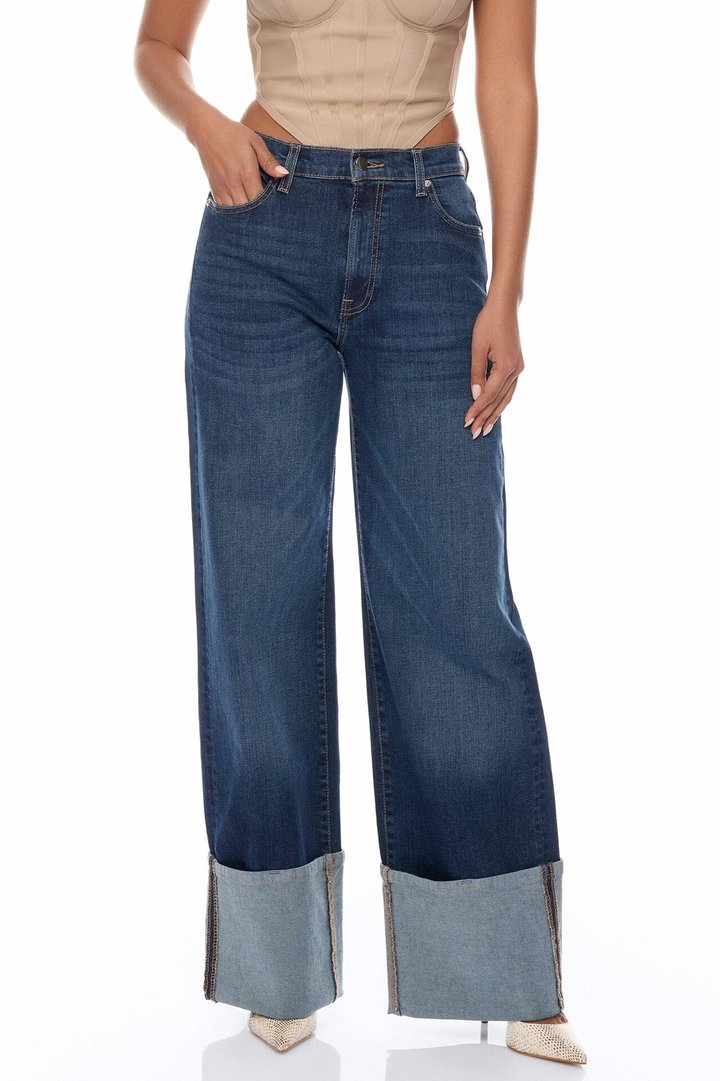 Maeve Cuffed Wide Leg Jeans - Dark Wash