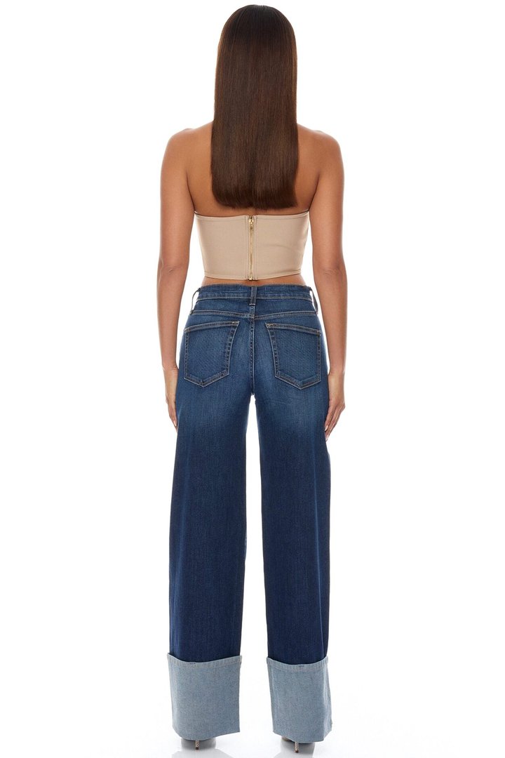 Maeve Cuffed Wide Leg Jeans - Dark Wash
