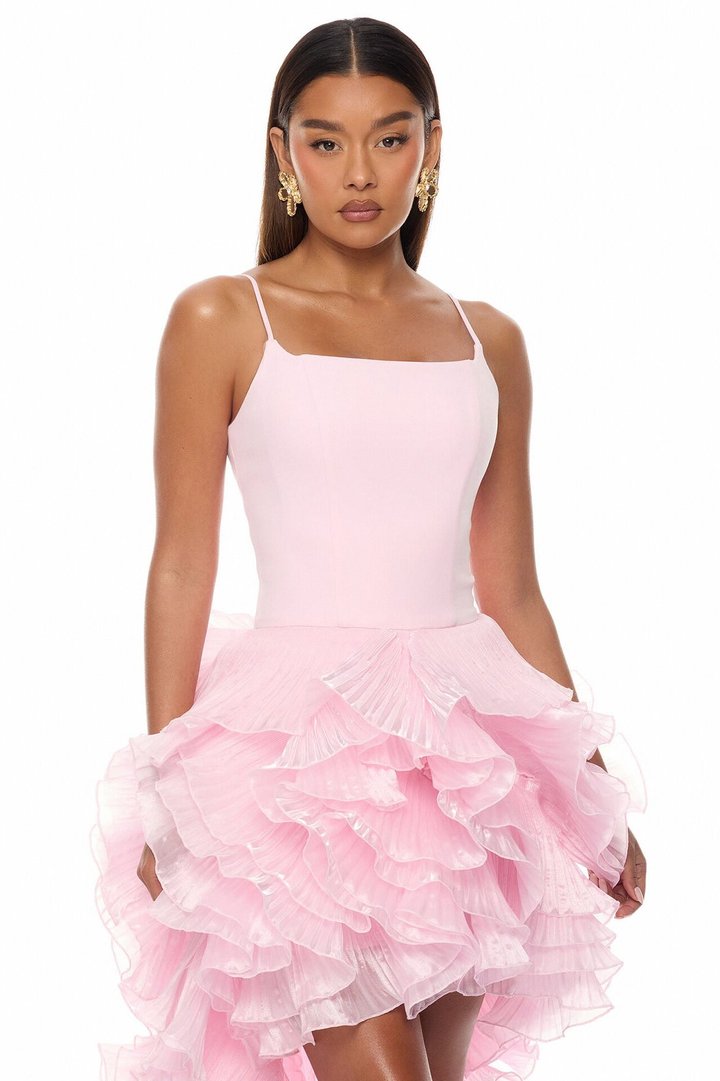 So Popular High Low Ruffle Gown - Pink