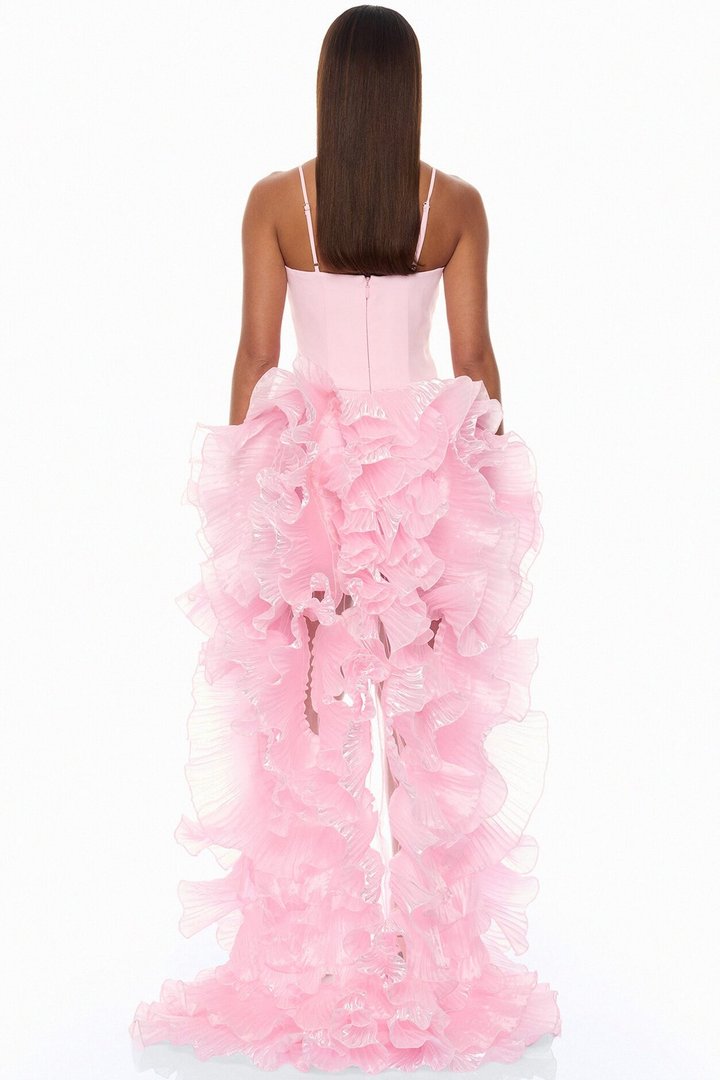 So Popular High Low Ruffle Gown - Pink