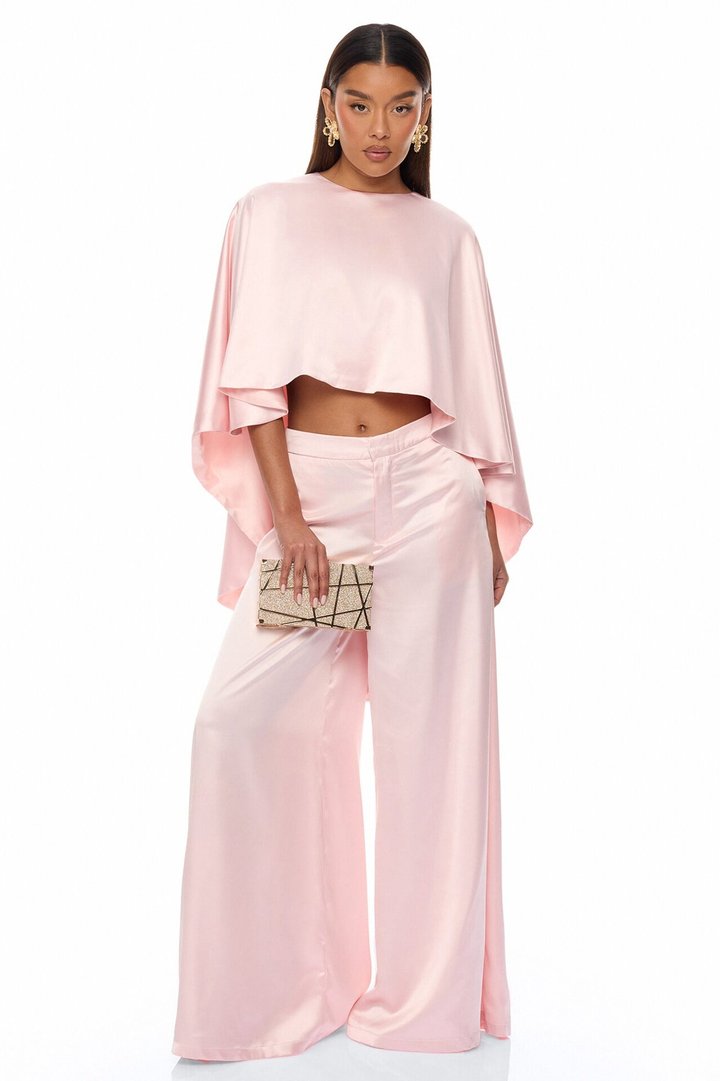 Zarah Draped Satin Pant Set - Light Pink