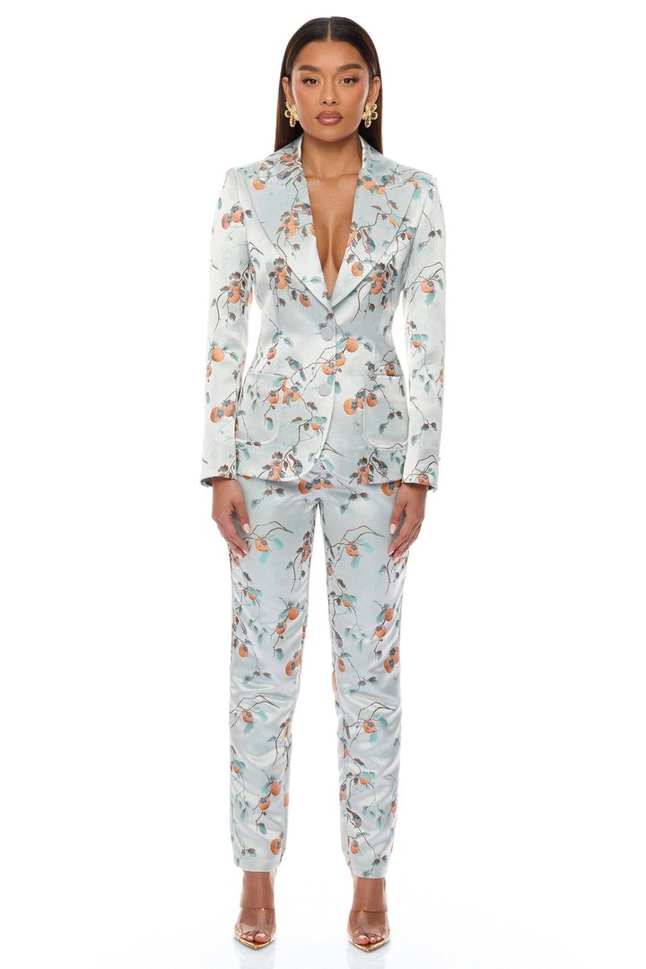 Amelya Jacquard Blazer Pant Set - Light Blue