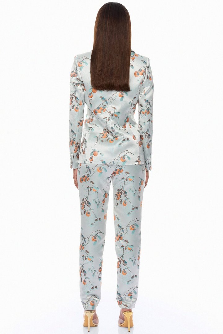 Amelya Jacquard Blazer Pant Set - Light Blue
