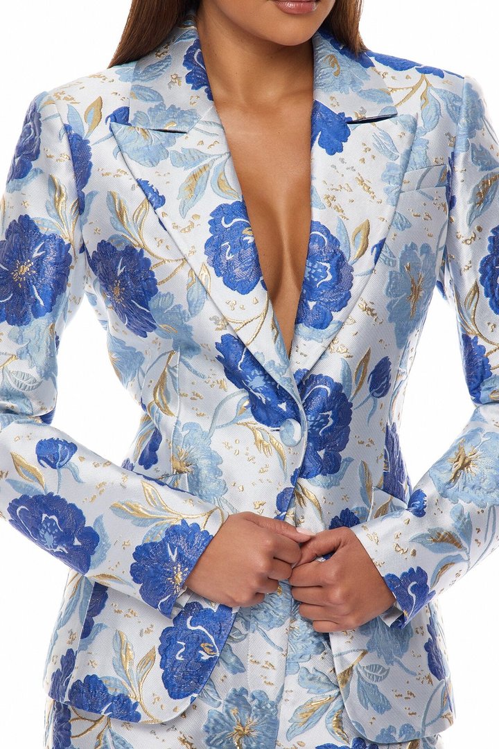 Florencia Jacquard Pant Set - Blue/combo