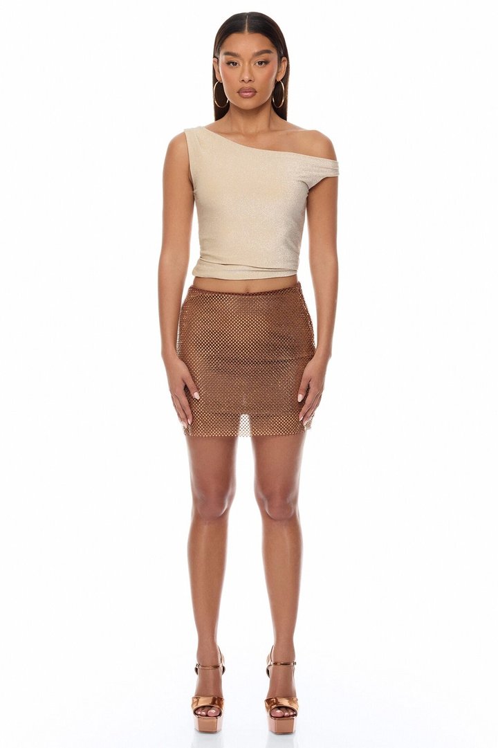 Crystal Crush Rhinestone Mini Skirt - Bronze