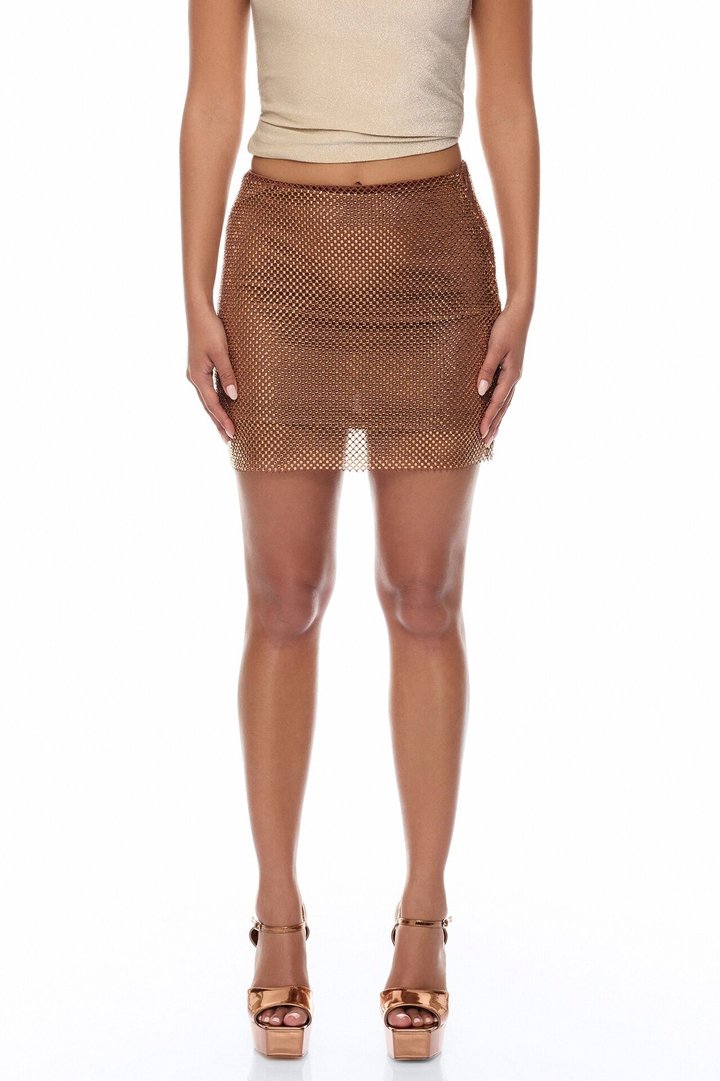 Crystal Crush Rhinestone Mini Skirt - Bronze