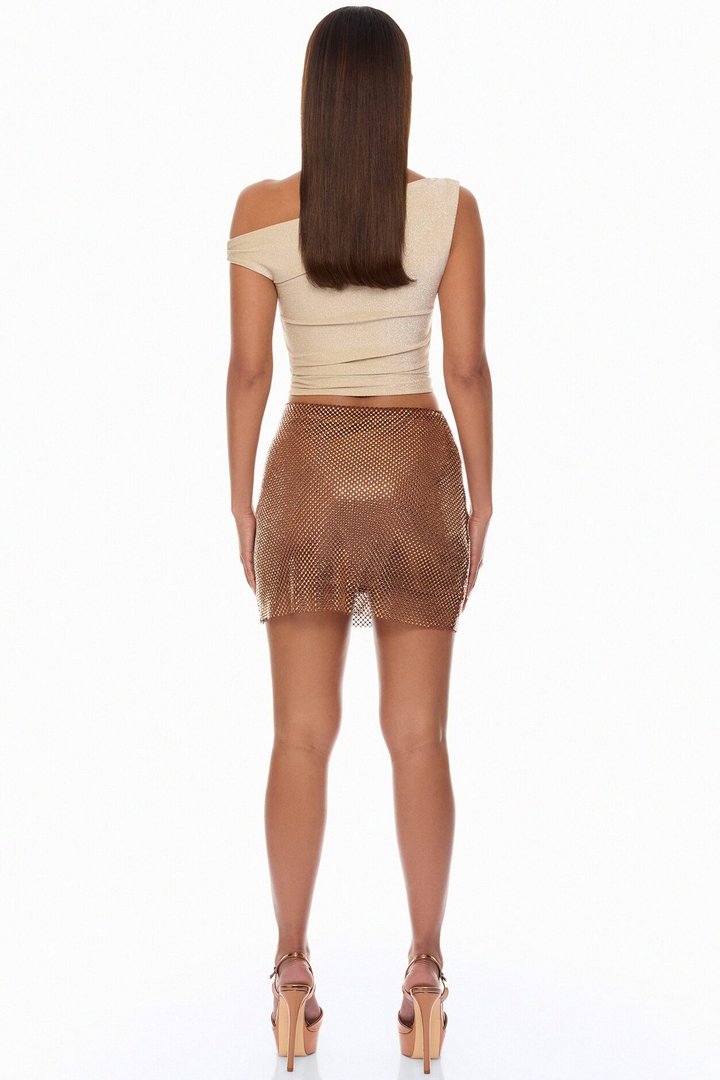 Crystal Crush Rhinestone Mini Skirt - Bronze