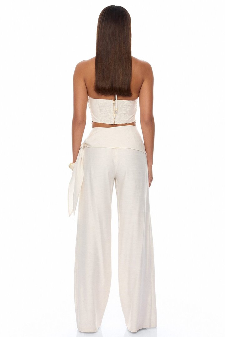 Golden Getaway Draped Crochet Pant Set - Cream