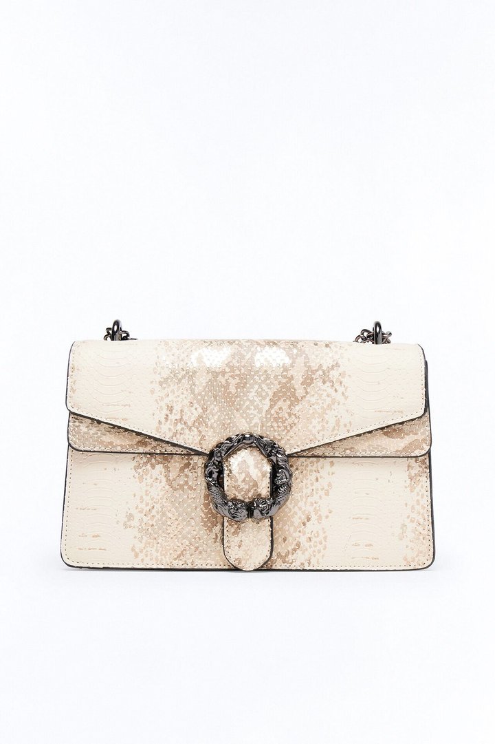 Viper Bite Faux Leather Shoulder Bag - Cream/combo