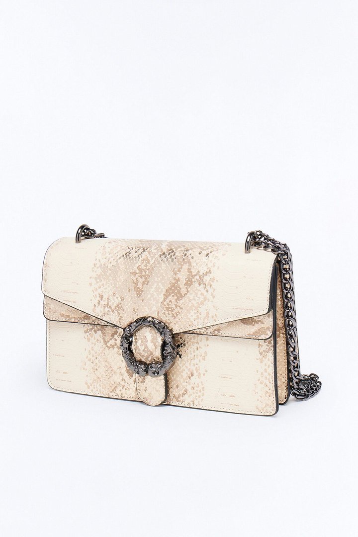 Viper Bite Faux Leather Shoulder Bag - Cream/combo