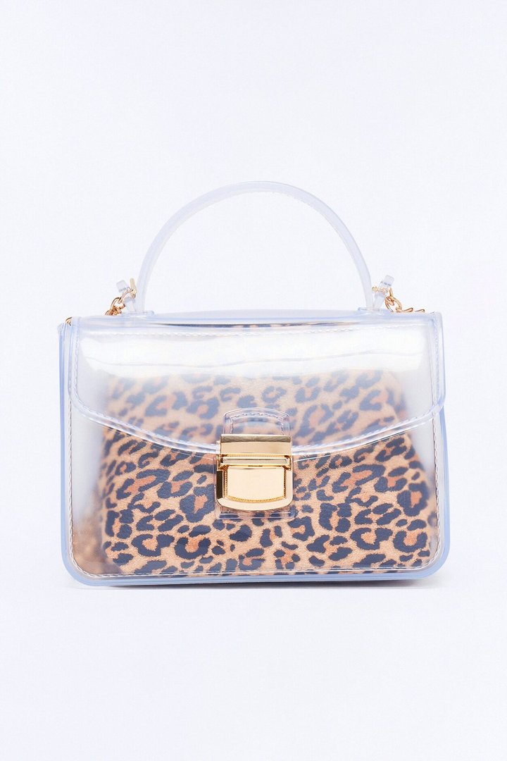 Keep Clear Jelly Satchel Handbag - Leopard