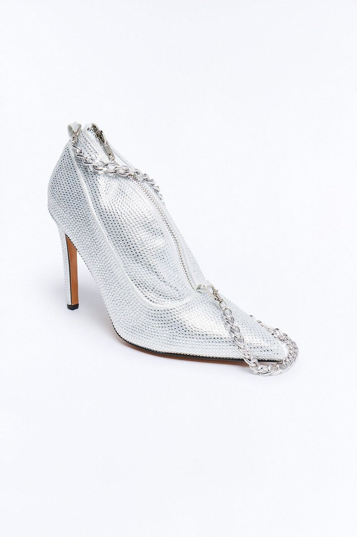 Cinderella Sequin Shoe Clutch - Silver