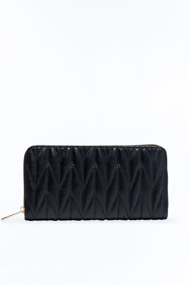 Big Spender Faux Leather Zip Around Wallet - Black