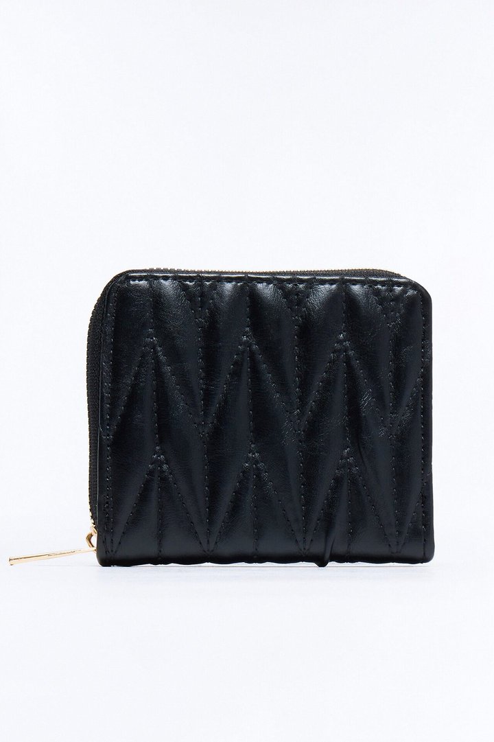 True Value Faux Leather Zip Around Wallet - Black