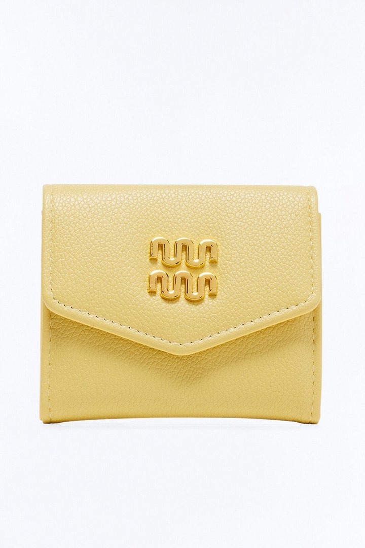 Shopping Vibes Faux Leather Fold Over Wallet - Butter Yellow