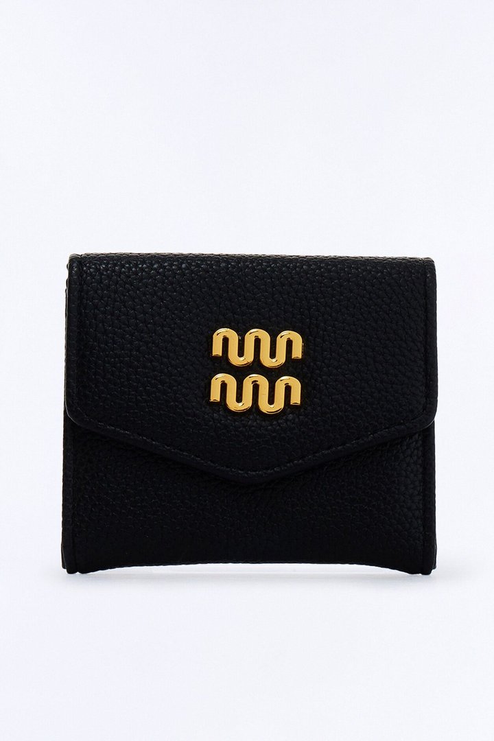Shopping Vibes Faux Leather Fold Over Wallet - Black