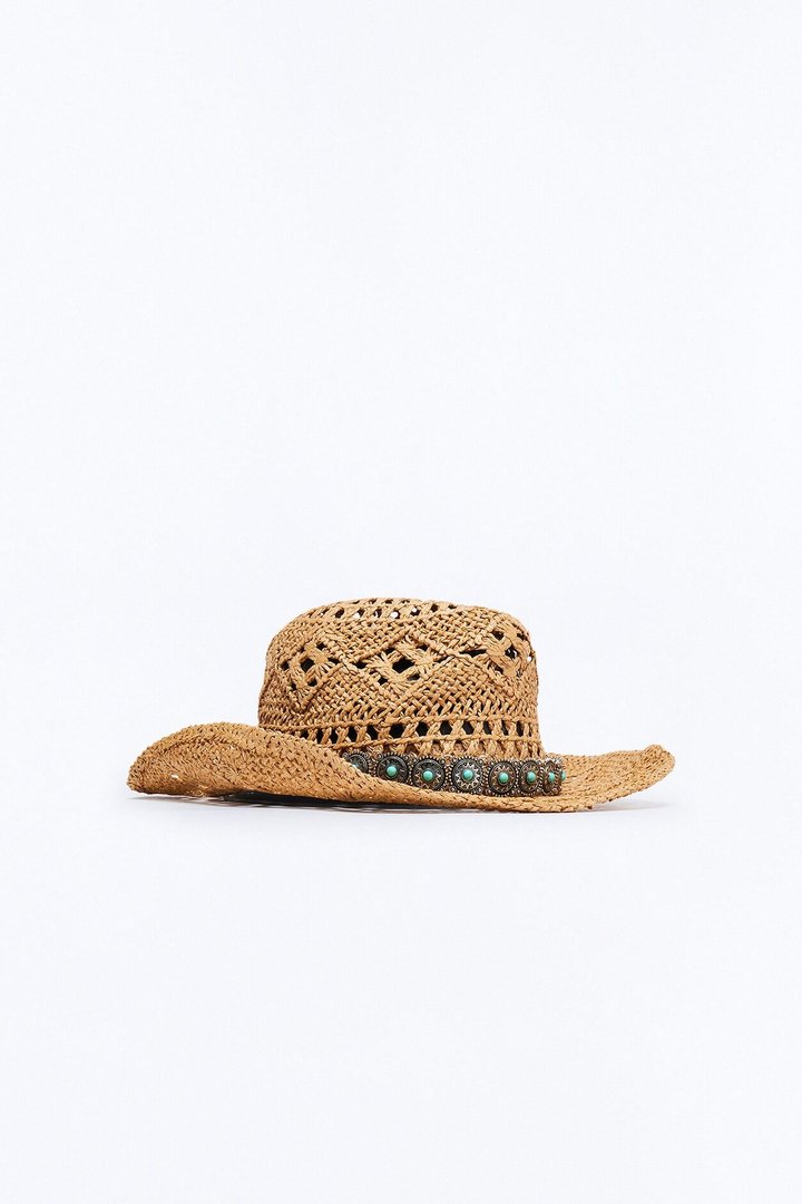 Social Butterfly Straw Cowboy Hat - Tan/Multi