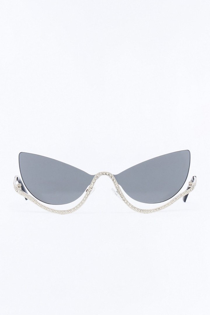 Super Nova Girl Rhinestone Sunglasses - Silver/Black