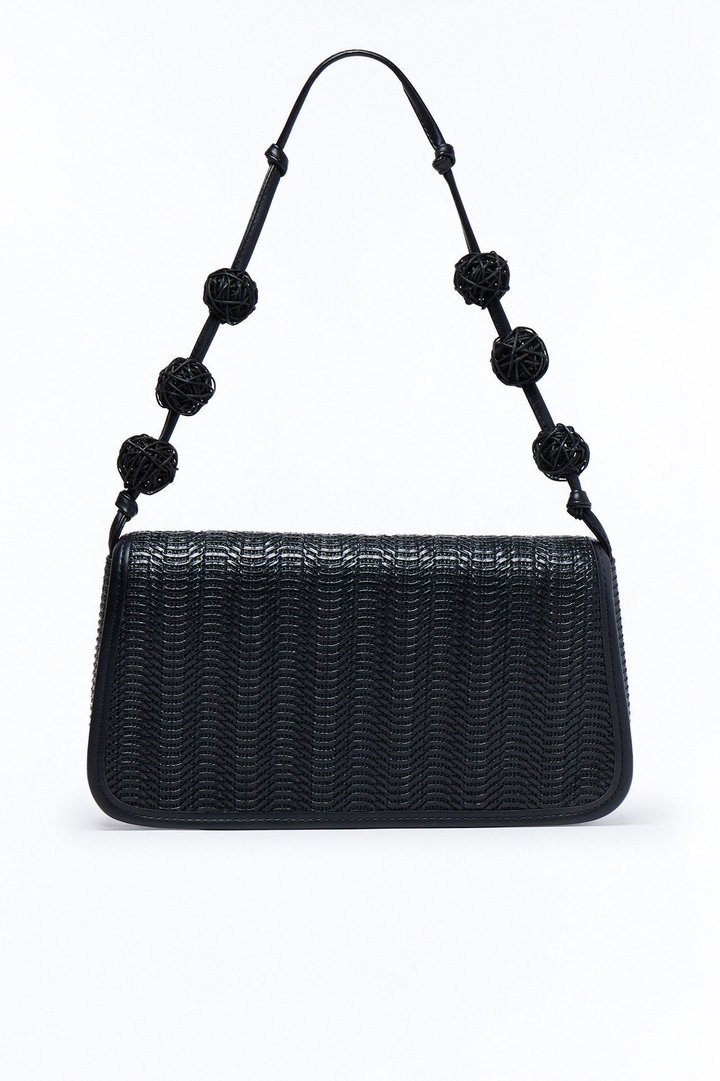 So With It Woven Shoulder Handbag - Black