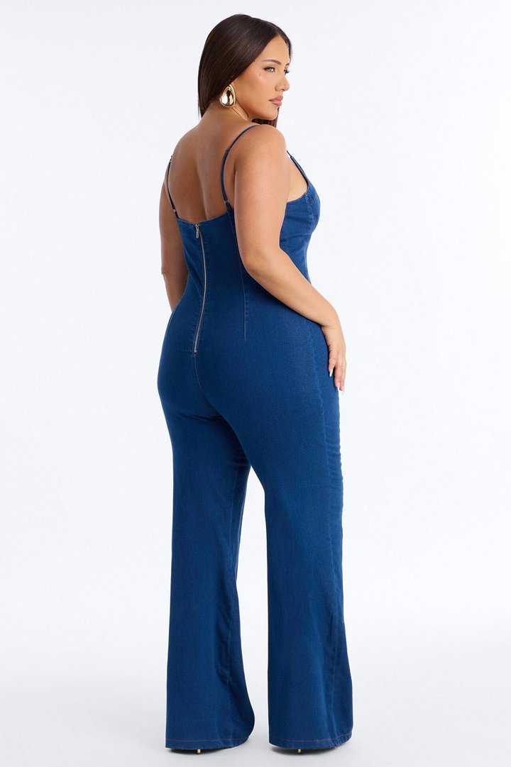 Linda Denim Flare Leg Jumpsuit - Medium Wash