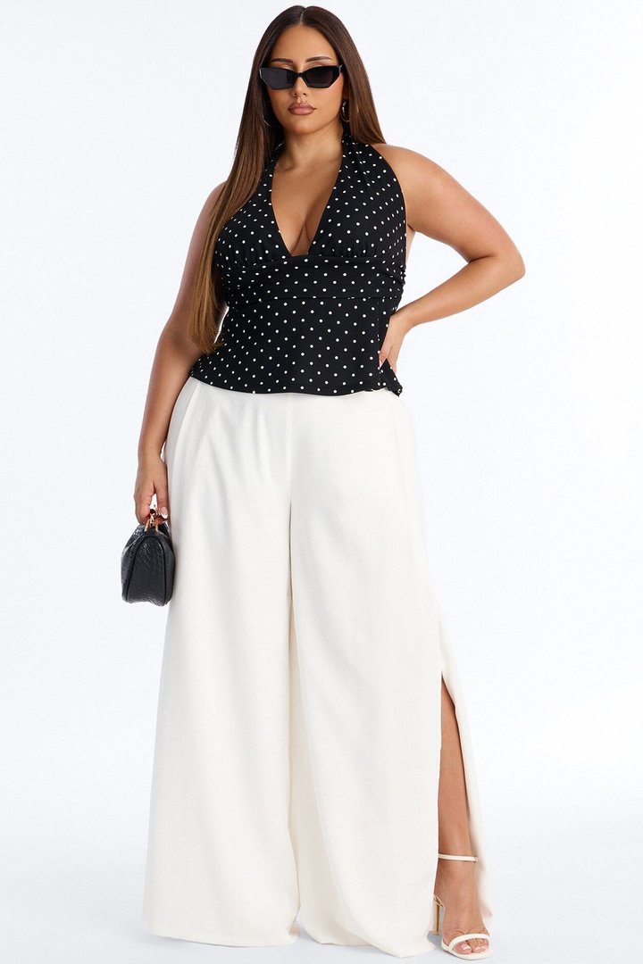 City Chic Polka Dot Halter Top - Black/combo