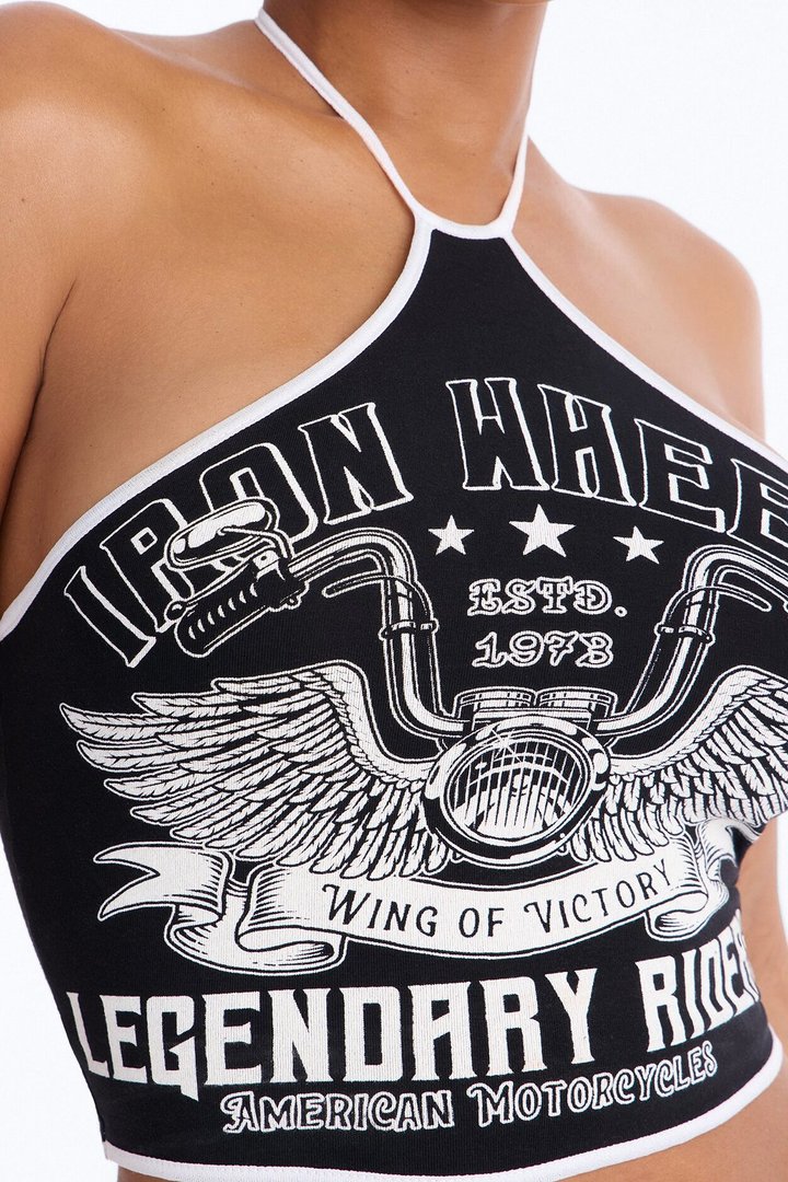 Iron Wheels Legendary Riders Halter Cropped Top - Black