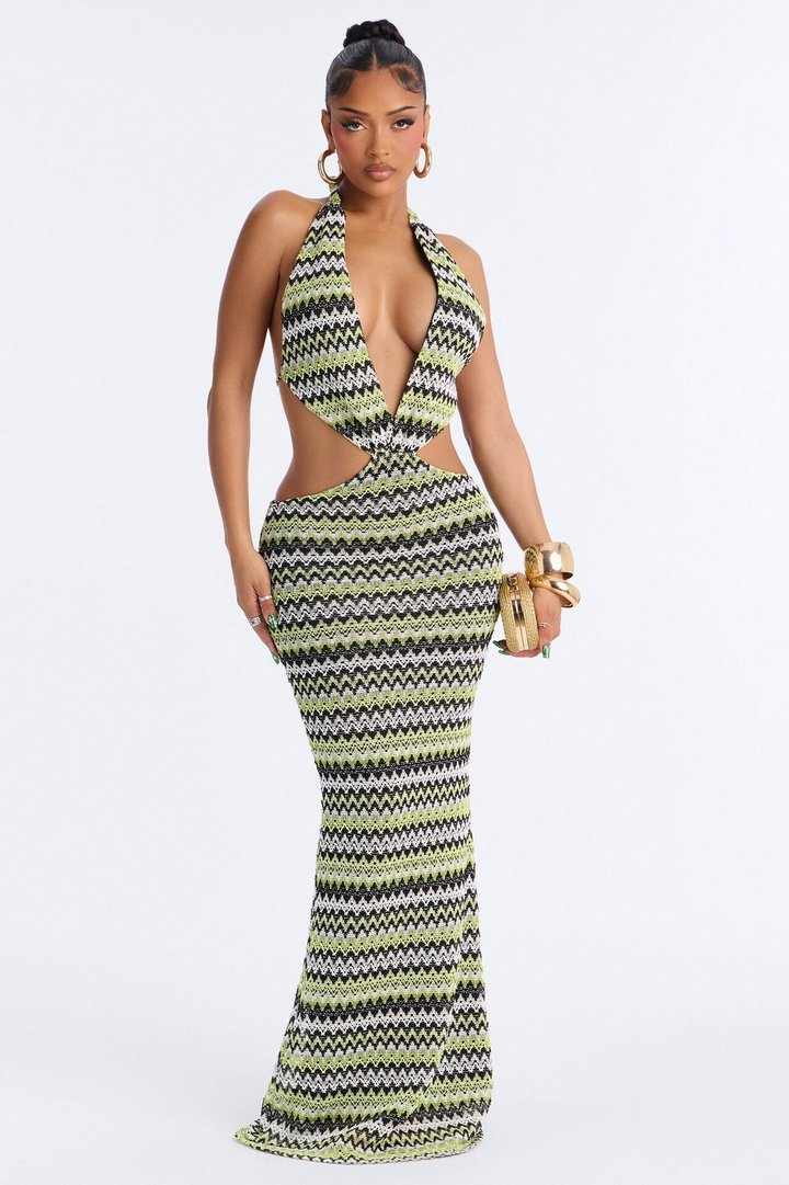 Xandra Crochet Maxi Dress - Green/combo