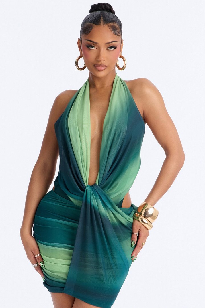 Kendra Ombre Mesh Mini Dress - Green/combo