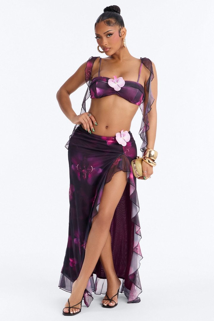 Orchid Mirage Mesh Skirt Set - Purple