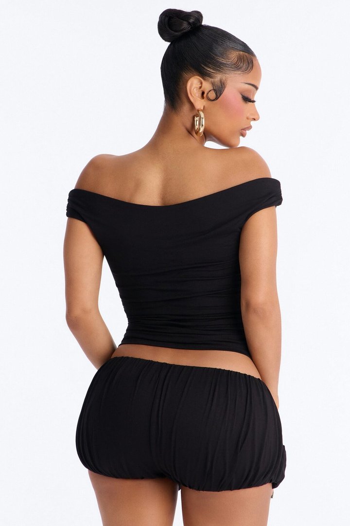Kennedy Off Shoulder Bubble Short Set - Black