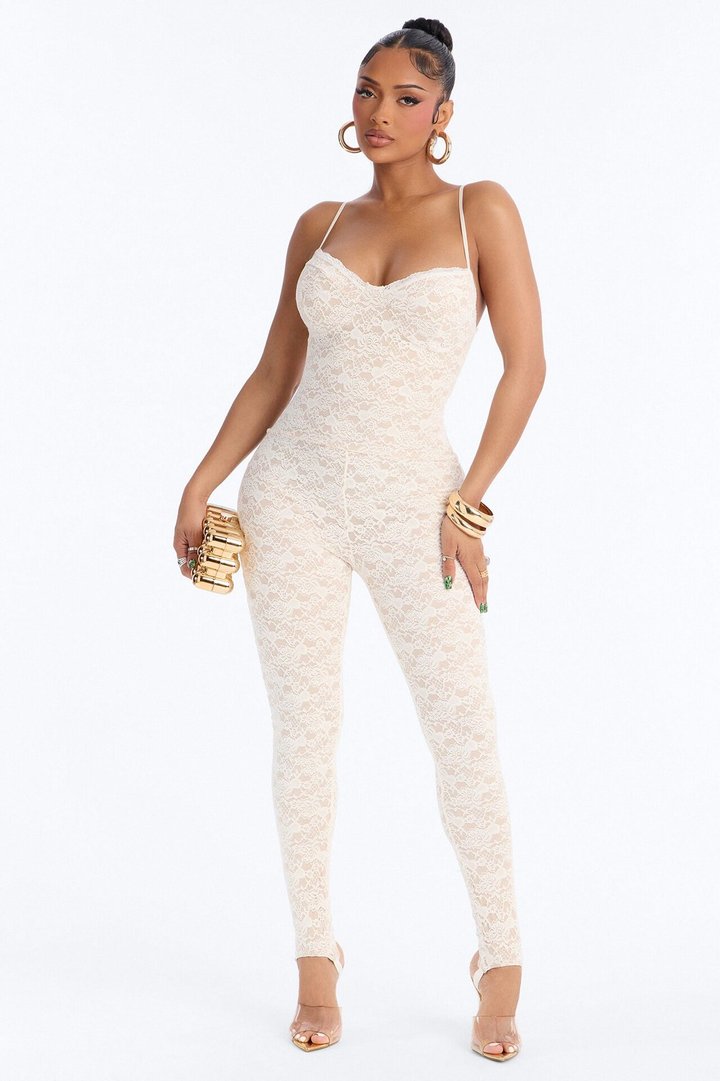 Zuri Lace Catsuit With Stirrup - Ivory