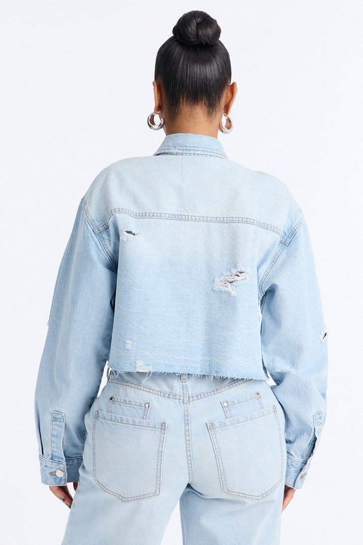 Clean Break Double Pocket Denim Shacket - Light Wash