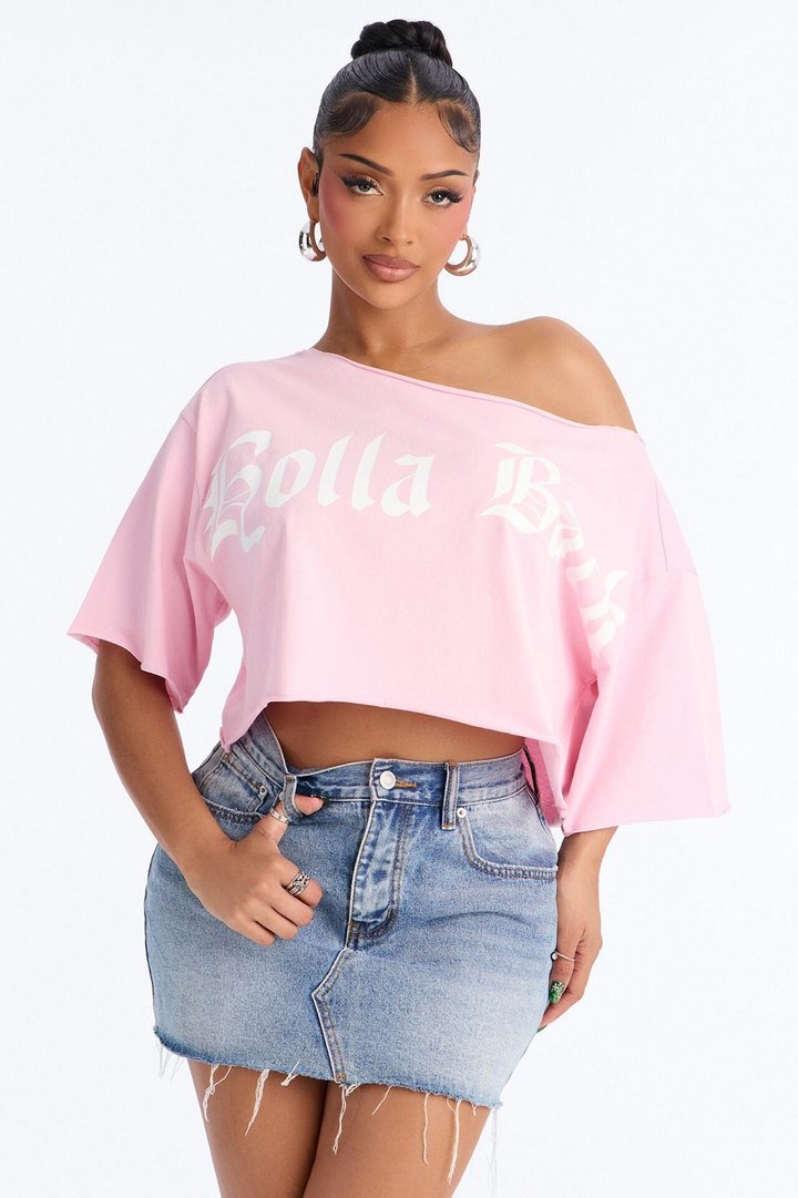 Holla Back Off Shoulder Crop Top - Pink