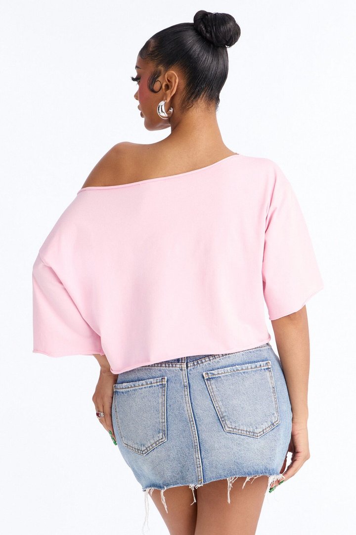 Holla Back Off Shoulder Crop Top - Pink