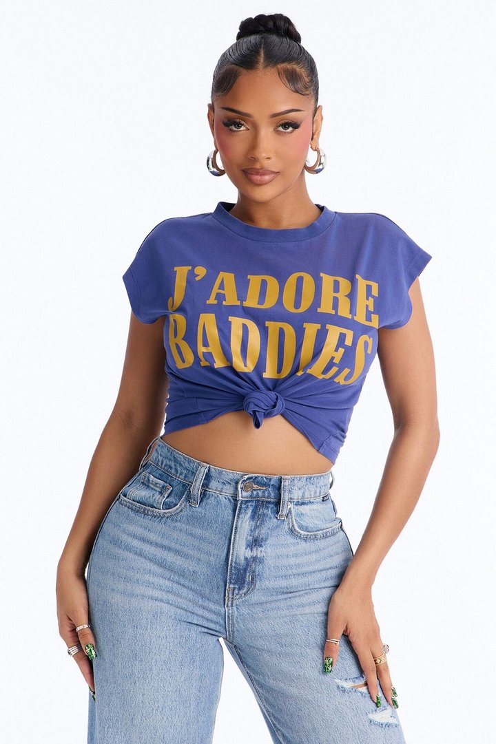 J'Adore Baddies Tie Front Muscle Tank - Navy