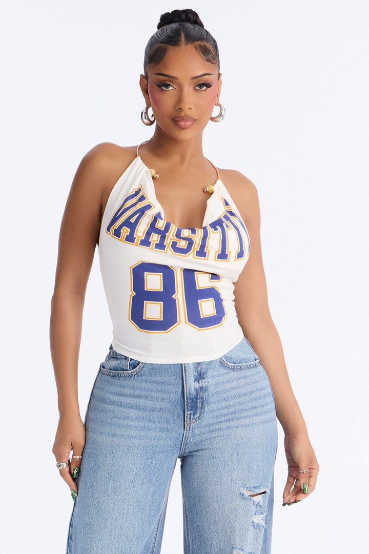 Varsity 86 Halter Top - White