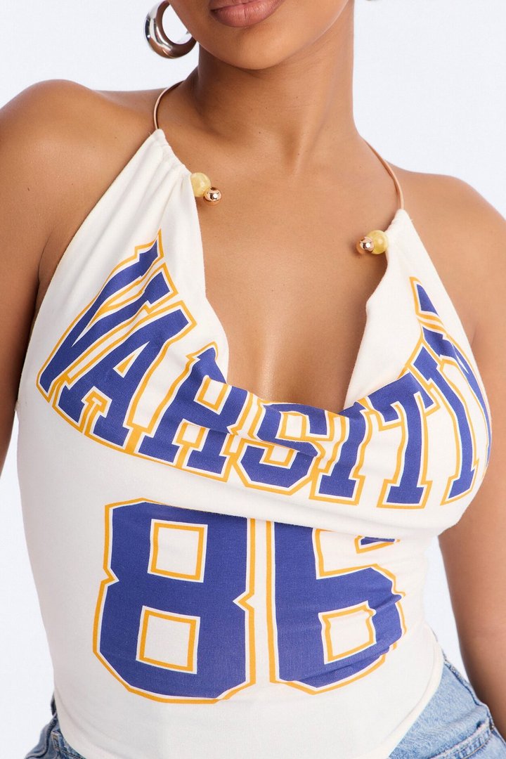 Varsity 86 Halter Top - White
