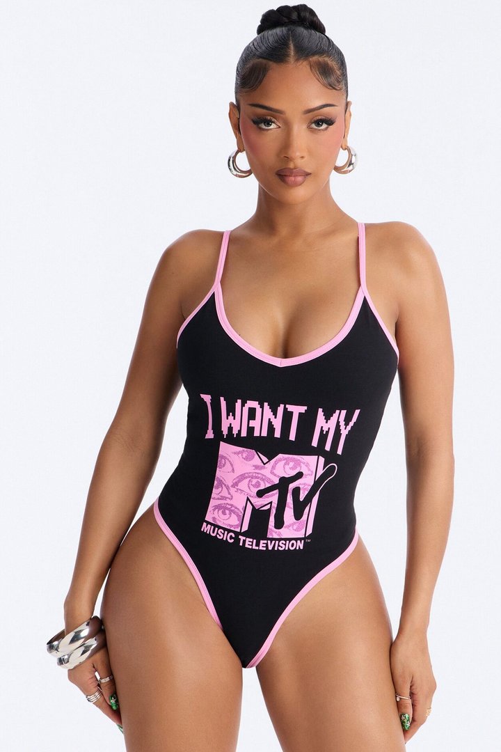 MTV Sleeveless Scoop Neck Bodysuit - Black