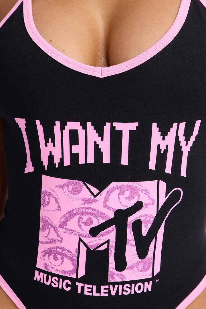 MTV Sleeveless Scoop Neck Bodysuit - Black