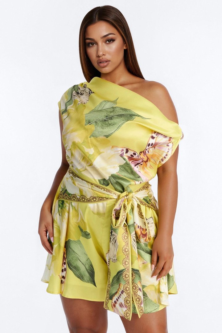 Priscilla Floral Off Shoulder Romper - Yellow