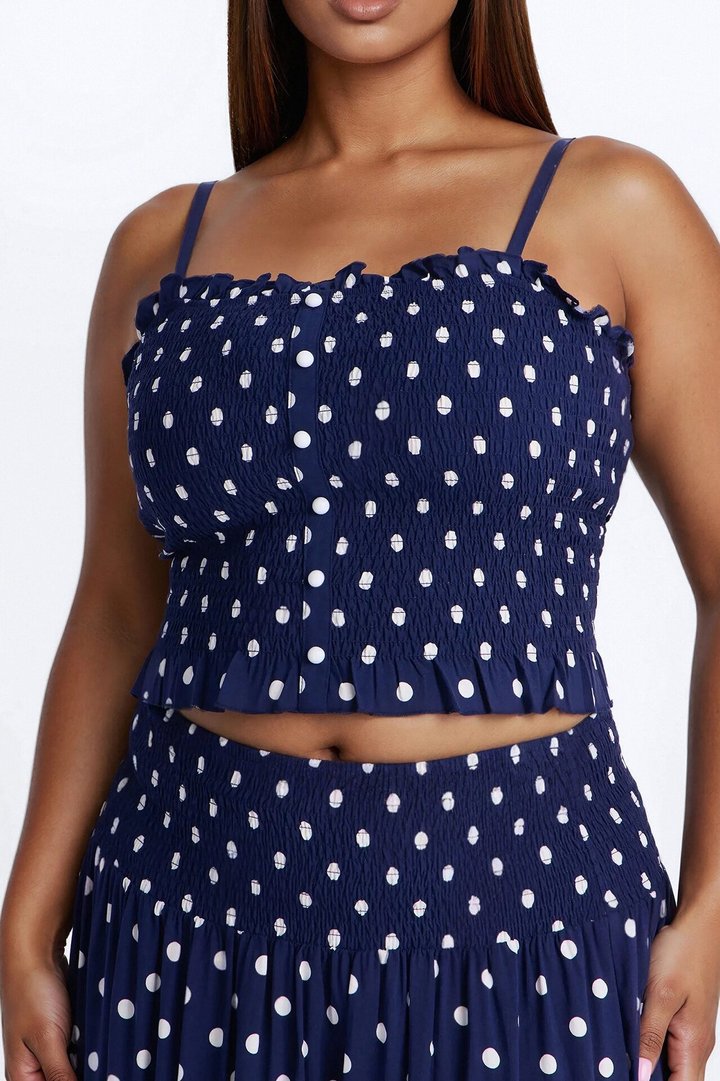 Sasha Satin Polka Dot Maxi Skirt Set - Navy/combo