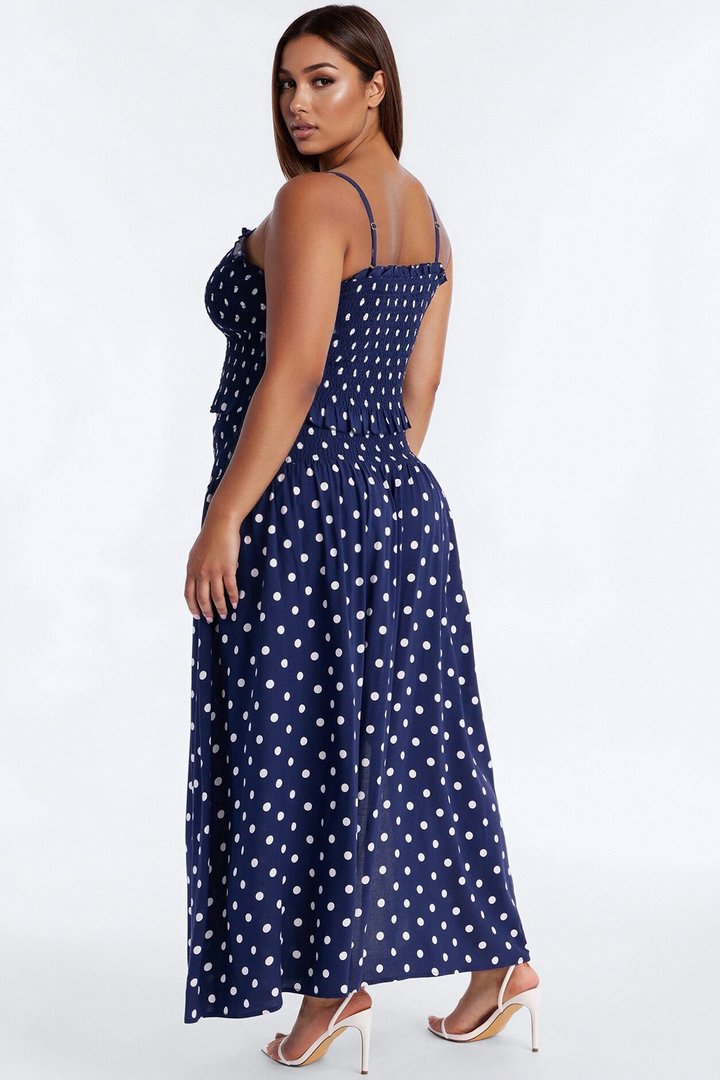 Sasha Satin Polka Dot Maxi Skirt Set - Navy/combo