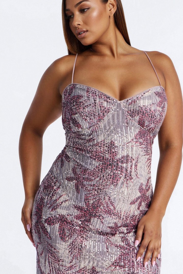 Felicity Printed Sequin Midi Dress - Red