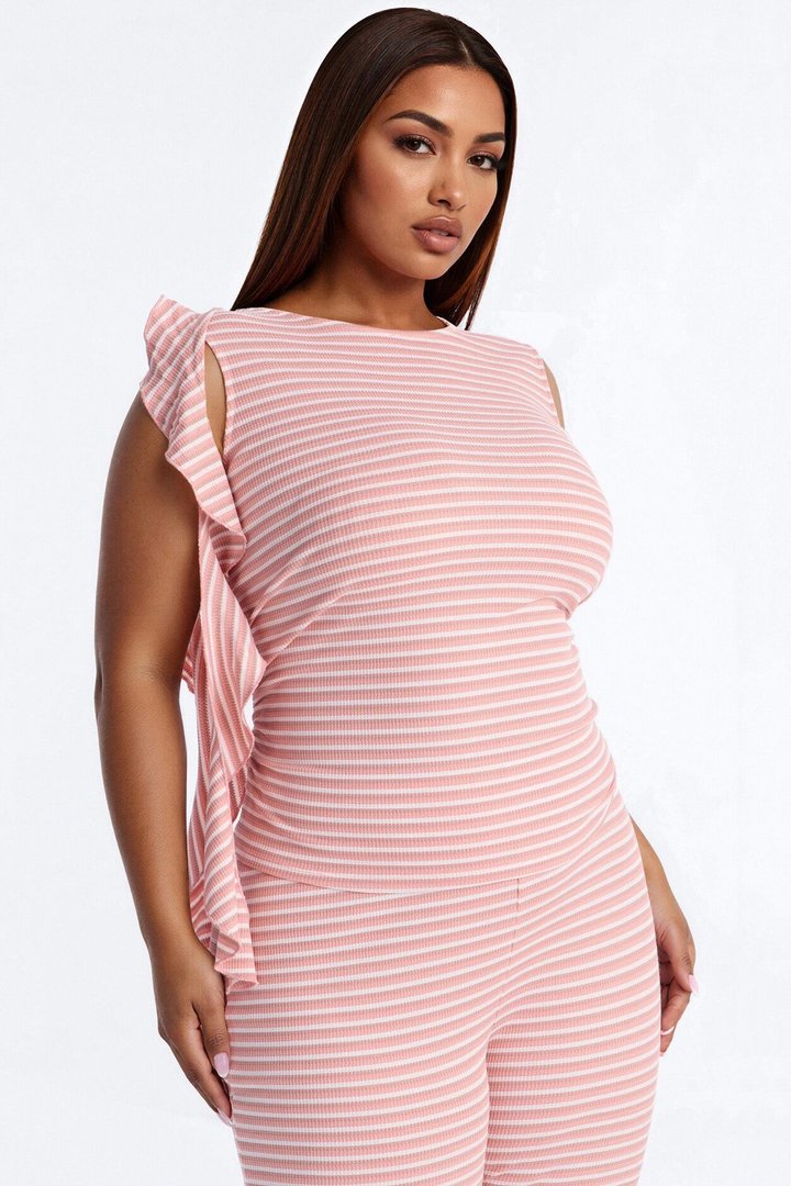 Girl Talk Tie Detail Striped Capri Set - Mauve