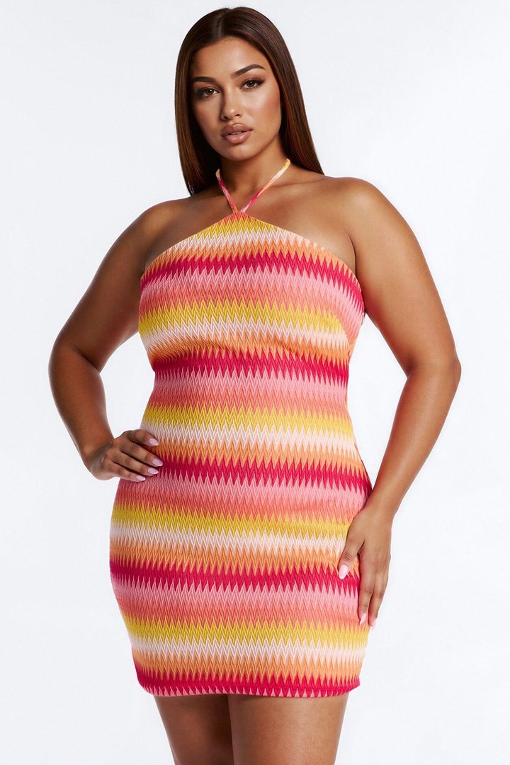 Off The Grid Chevron Crochet Mini Dress - Pink/combo