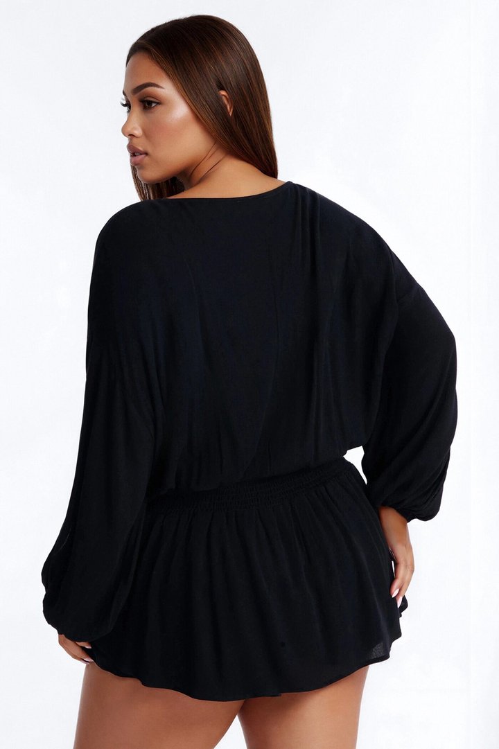 Layna Long Sleeve Flowy Romper - Black